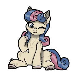 Size: 1024x1024 | Tagged: safe, artist:background_pon3, derpibooru import, bon bon, sweetie drops, earth pony, pony, g4, female, hooves, image, one eye closed, png, raised hoof, simple background, sitting, solo, solo female, transparent background, wink