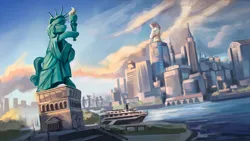 Size: 3840x2160 | Tagged: safe, artist:kelkessel, derpibooru import, equestria at war mod, g4, city, cityscape, crystaller building, image, manehattan, png, scenery, skyline, statue, statue of liberty