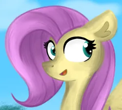 Size: 940x851 | Tagged: safe, artist:mashee, derpibooru import, fluttershy, g4, adorable face, bust, cloud, cloudy, colored, cute, icon, image, looking back, open mouth, original art, original style, png, portrait, profile, simple background, sky