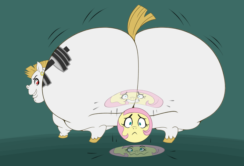 Size: 3453x2351 | Tagged: suggestive, artist:skunk bunk, derpibooru import, bulk biceps, fluttershy, pegasus, pony, g4, ball, bouncing, butt, concerned, dizzy, duo, female, flutterball, huge butt, hyper, hyper butt, image, impossibly large butt, large butt, looking back, male, objectification, png, rear view, standing, the ass was fat, thighs, wide hips