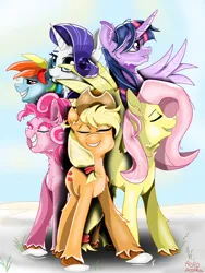 Size: 828x1104 | Tagged: safe, artist:gabbygums21, derpibooru import, applejack, fluttershy, pinkie pie, rainbow dash, rarity, twilight sparkle, alicorn, earth pony, pegasus, pony, unicorn, female, horn, image, jpeg, mane six, mare