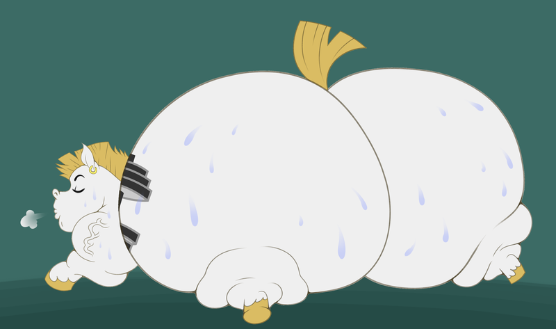 Size: 3756x2221 | Tagged: suggestive, artist:skunk bunk, derpibooru import, bulk biceps, butt, huge butt, hyper, hyper butt, image, impossibly large butt, large butt, lying down, male, png, rear view, simple background, solo, solo male, sweat