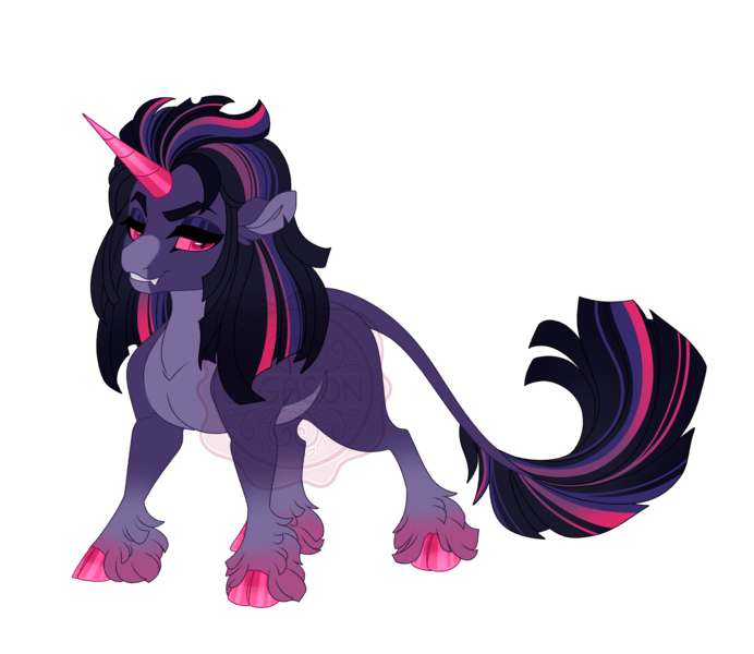 Size: 4500x3900 | Tagged: safe, artist:gigason, derpibooru import, oc, oc:magenta arcana, pony, unicorn, cloven hooves, coat markings, colored hooves, colored horn, colored pinnae, colored sclera, eyeshadow, facial markings, fangs, female, gradient horn, gradient legs, gradient mane, gradient tail, hooves, horn, image, leonine tail, lidded eyes, magenta sclera, makeup, mare, obtrusive watermark, offspring, pale belly, parent:king sombra, parent:midnight sparkle, parent:twilight sparkle, parents:twibra, png, purple eyeshadow, shiny hooves, shiny horn, simple background, snip (coat marking), solo, tail, transparent background, unshorn fetlocks, watermark