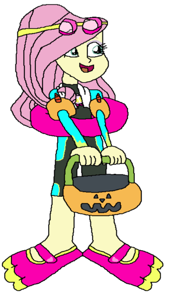 Size: 1941x3405 | Tagged: safe, artist:christian soto, derpibooru import, fluttershy, equestria girls, g4, clothes, equestria girls specials, flippers, goggles, halloween, holiday, image, my little pony equestria girls: better together, my little pony equestria girls: forgotten friendship, png, pumpkin bucket, simple background, swimsuit, towel, transparent background, trick or treat, water wings, wetsuit