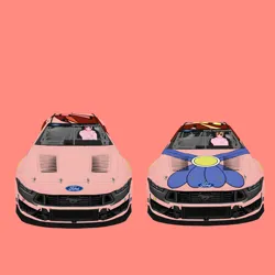 Size: 3464x3464 | Tagged: safe, artist:screaming luigi racing, derpibooru import, screencap, oc, oc:espie pantomimia, oc:estella pantomimia, unofficial characters only, car, carviewer, derpibooru exclusive, duo, duo female, elements of justice, female, ford, ford dark horse, image, jpeg, nascar, photo, siblings, sisters, twins