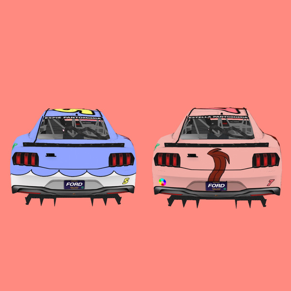 Size: 3464x3464 | Tagged: safe, artist:screaming luigi racing, derpibooru import, screencap, oc, oc:espie pantomimia, oc:estella pantomimia, unofficial characters only, car, carviewer, derpibooru exclusive, duo, duo female, elements of justice, female, ford, ford dark horse, image, jpeg, photo, siblings, sisters, twins