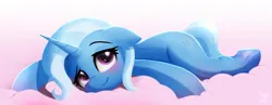 Size: 2700x1047 | Tagged: safe, artist:darksly, derpibooru import, trixie, pony, unicorn, g4, blushing, cute, diatrixes, female, frog (hoof), horn, image, jpeg, lying down, mare, prone, resting, solo, underhoof