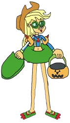 Size: 1941x3405 | Tagged: safe, artist:christian soto, derpibooru import, applejack, equestria girls, g4, applejack's beach shorts swimsuit, clothes, equestria girls specials, flippers, goggles, halloween, hat, holiday, image, inner tube, kickboard, my little pony equestria girls: better together, my little pony equestria girls: forgotten friendship, noseclip, png, pool toy, pumpkin bucket, simple background, sunscreen, swimsuit, towel, transparent background, trick or treat, water wings