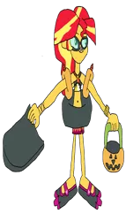 Size: 1941x3405 | Tagged: safe, artist:christian soto, derpibooru import, sunset shimmer, equestria girls, g4, bikini, bracelet, clothes, equestria girls specials, flippers, goggles, halloween, holiday, image, inner tube, jewelry, kickboard, my little pony equestria girls: better together, my little pony equestria girls: forgotten friendship, noseclip, png, pool toy, pumpkin bucket, sarong, simple background, sunscreen, swimsuit, towel, transparent background, trick or treat, water wings