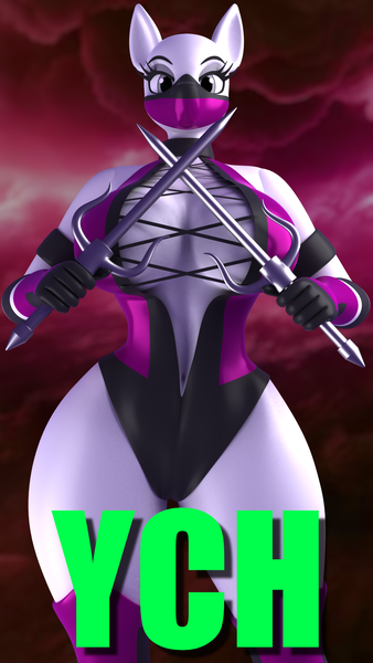 Size: 1080x1920 | Tagged: safe, artist:argos90, derpibooru import, anthro, 3d, big breasts, breasts, clothes, commission, costume, female, image, mortal kombat, png, sai, solo, weapon, wide hips, your character here