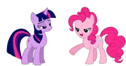 Size: 688x363 | Tagged: safe, derpibooru import, pinkie pie, twilight sparkle, earth pony, pony, unicorn, g4, duo, duo female, female, horn, image, mare, png, simple background, transparent background, unicorn twilight