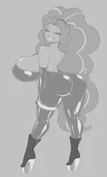 Size: 1156x1908 | Tagged: suggestive, artist:reiduran, derpibooru import, adagio dazzle, human, g4, adagio dat-azzle, ass, backless, bare shoulders, bedroom eyes, big breasts, black and white, boots, breasts, busty adagio dazzle, butt, choker, clothes, evening gloves, female, gloves, gray background, grayscale, grin, high heel boots, huge breasts, humanized, image, impossibly large breasts, large butt, latex, latex gloves, latex suit, long gloves, looking at you, looking back, looking back at you, monochrome, png, shoes, sideboob, simple background, smiling, smiling at you, solo, solo female, wide hips