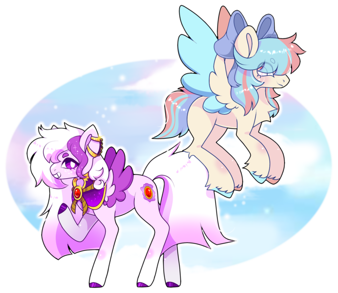 Size: 1500x1300 | Tagged: safe, artist:angellightyt, artist:lilywolfpie, derpibooru import, oc, unofficial characters only, pegasus, pony, collaboration, duo, image, pegasus oc, png, wings