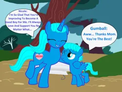 Size: 2592x1960 | Tagged: safe, artist:memeartboi, derpibooru import, ponified, pegasus, pony, unicorn, g4, affection, beautiful, bonding, colt, cute, duo, duo male and female, female, foal, gumball watterson, happy, heart, heartwarming, horn, hug, hugging a pony, image, little boy, male, mare, mother, mother and child, mother and son, motherly, motherly love, nicole watterson, pegasus wings, png, smiling, speech bubble, standing, text, the amazing world of gumball, tree, unicorn horn, wholesome, wings