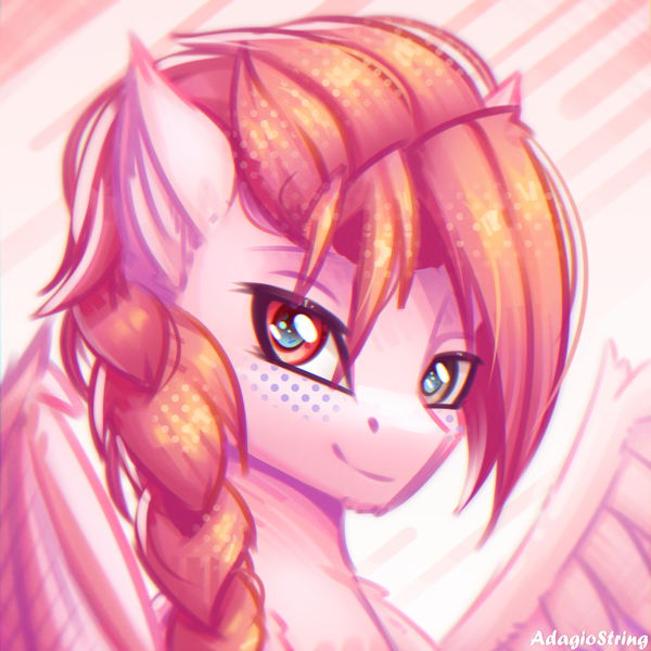 Size: 2000x2000 | Tagged: safe, artist:adagiostring, derpibooru import, oc, ponified, unofficial characters only, pegasus, pony, bust, commission, femboy, headshot commission, image, looking at you, male, pegasus oc, png, portrait, red hair, simple background, wings