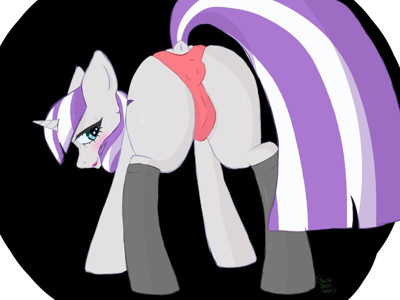 Size: 1600x1200 | Tagged: questionable, artist:sharkbarkbarkk, derpibooru import, twilight velvet, unicorn, g4, black background, blue eyes, cameltoe, cel shading, clothes, colored, colored lineart, female, hooves, horn, image, jpeg, lidded eyes, looking at you, low angle, milf six, older, panties, sexy, shading, simple background, socks, solo, stockings, thigh highs, underwear