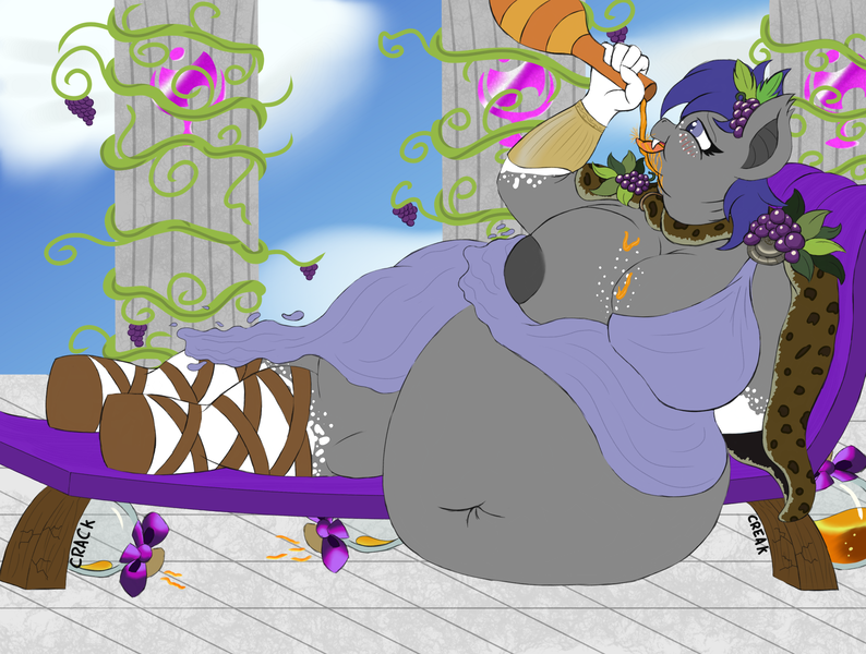 Size: 1850x1398 | Tagged: questionable, artist:thewindking, ponerpics import, oc, unofficial characters only, anthro, art pack:fun n games 2022, breasts, chubby, fat, female, image, immobile, large belly, nipples, nudity, obese, png, socks (coat marking), solo