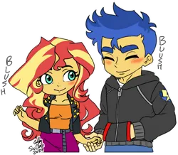 Size: 600x524 | Tagged: safe, artist:sis-chan, derpibooru import, flash sentry, sunset shimmer, equestria girls, g4, blushing, female, flashimmer, image, male, png, shipping, straight