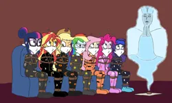 Size: 3783x2267 | Tagged: safe, artist:bugssonicx, derpibooru import, applejack, fluttershy, pinkie pie, rainbow dash, rarity, sci-twi, sunset shimmer, twilight sparkle, ghost, undead, equestria girls, g4, applesub, bondage, clothes, dashsub, femsub, fluttersub, gag, humane five, humane seven, humane six, image, pajamas, pinkiesub, png, rarisub, submissive, subset, tied up, twisub