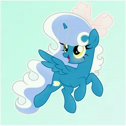 Size: 6890x6890 | Tagged: safe, artist:riofluttershy, derpibooru import, oc, oc:fleurbelle, unofficial characters only, alicorn, pony, alicorn oc, blushing, bow, female, flying, gradient background, hair bow, horn, image, jpeg, mare, open mouth, pink bow, solo, tail, two toned hair, two toned mane, two toned tail, wings, yellow eyes