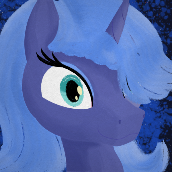 Size: 1024x1024 | Tagged: safe, artist:kujivunia, derpibooru import, princess luna, alicorn, pony, bust, eyelashes, female, head only, image, lineless, mare, mlp fim's fourteenth anniversary, png, portrait, s1 luna, smiling, solo