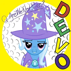 Size: 2280x2280 | Tagged: safe, artist:alicesponycorner, derpibooru import, trixie, pony, unicorn, g4, 70s, 80s, album, album cover, deco, horn, image, music, new wave, parody, png