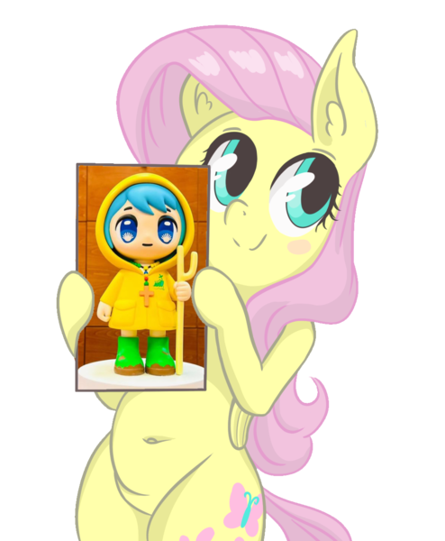 Size: 1000x1215 | Tagged: safe, artist:shrimpshogun, derpibooru import, editor:wojtek-ツ, fluttershy, g4, behold, belly, belly button, bipedal, catholicism, cute, holding sign, hoof hold, image, jubilee 2025, luce, mascot, png, sign, simple background, template, toy interpretation, transparent background, vatican