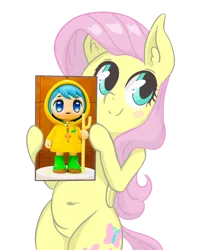 Size: 1000x1215 | Tagged: safe, artist:shrimpshogun, derpibooru import, editor:wojtek-ツ, fluttershy, g4, behold, belly, belly button, bipedal, catholicism, cute, holding sign, hoof hold, image, jubilee 2025, luce, mascot, png, sign, simple background, template, toy interpretation, transparent background, vatican