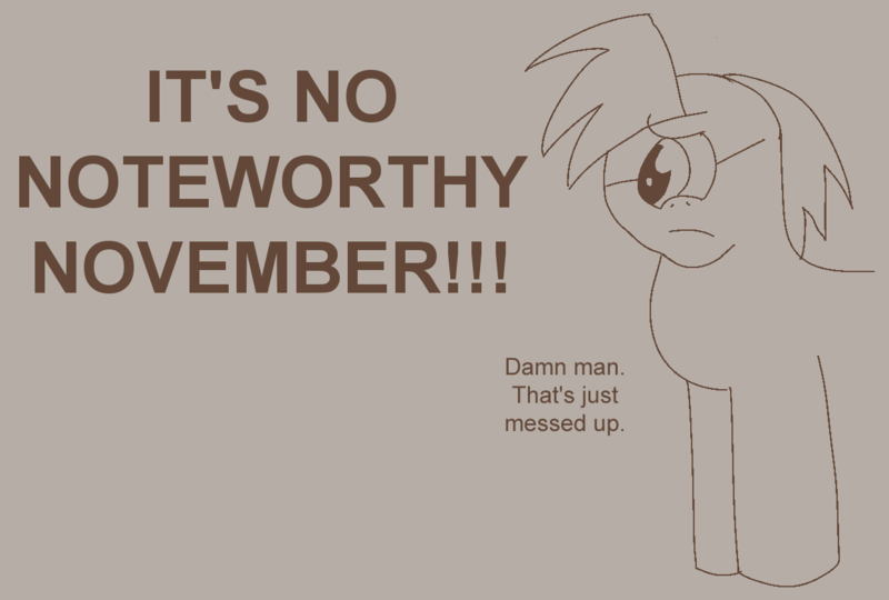 Size: 1248x842 | Tagged: safe, artist:notsafeforsanity, derpibooru import, screencap, blues, noteworthy, g4, animation error, beige background, donny swineclop, doodle, image, monochrome, no noteworthy november, no nut november, png, simple background, text