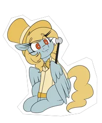 Size: 2500x3000 | Tagged: safe, artist:lockheart, derpibooru import, oc, oc:fair flyer, unofficial characters only, pegasus, pony, black background, bowtie, cane, clothes, female, hat, image, long eyelashes, mare, mare fair, png, simple background, sitting, snowpity inc., solo, top hat, tuxedo