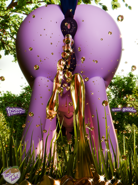 Size: 1536x2048 | Tagged: explicit, grotesque, artist:tavitoilet, derpibooru import, part of a set, twilight sparkle, twilight sparkle (alicorn), alicorn, pony, 3d, anatomically correct, anus, blender, butt, dialogue, dock, eyes closed, fetish, grass, image, low angle, nudity, park, pissing, png, ponut, signature, solo, tail, tree, urine, vulva, watersports