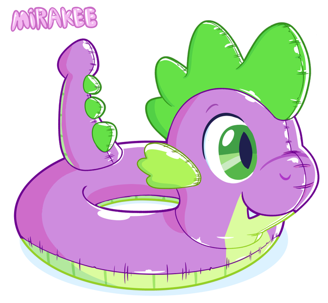 Size: 953x881 | Tagged: safe, artist:mirakee, derpibooru import, spike, dragon, g4, green eyes, image, inflatable, inflatable toy, inner tube, male, png, pool toy, purple