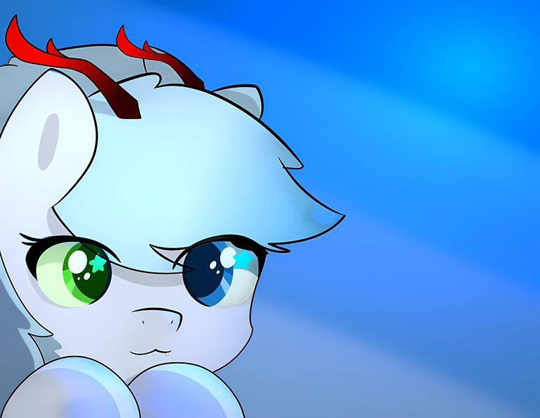 Size: 4096x3172 | Tagged: safe, artist:rinloong, derpibooru import, oc, unofficial characters only, dragon, earth pony, pony, twinkle eyed pony, g4, simple ways, blue background, blue mane, horn, image, jpeg, male, red horn, simple background, stallion