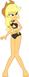 Size: 1733x4543 | Tagged: safe, alternate version, artist:dustinwatsongkx, derpibooru import, applejack, human, equestria girls, g4, 2d, applejack's hat, bare shoulders, belly, belly button, bikini, bikini bottom, bikini top, clothes, clothes swap, cowboy hat, feet, female, freckles, gold, hat, image, jewelry, legs, midriff, necklace, png, sandals, simple background, sleeveless, smiling, solo, stars, sun, sunset shimmer's beach shorts swimsuit, swimsuit, swimsuit swap, transparent background, wrist cuffs