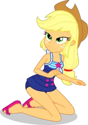 Size: 2537x3605 | Tagged: safe, alternate version, artist:dustinwatsongkx, derpibooru import, applejack, human, equestria girls, g4, accessory swap, applejack's hat, bare shoulders, clothes, clothes swap, cowboy hat, female, geode of telekinesis, hat, high res, image, magical geodes, one-piece swimsuit, png, sandals, sci-twi swimsuit, simple background, sleeveless, solo, swimsuit, swimsuit swap, transparent background