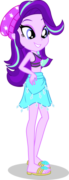 Size: 1622x4234 | Tagged: safe, artist:dustinwatsongkx, derpibooru import, starlight glimmer, human, equestria girls, g4, bare shoulders, beanie, clothes, clothes swap, female, geode of shielding, hat, image, magical geodes, png, rarity's blue sarong, rarity's purple bikini, sarong, simple background, sleeveless, solo, sports bra, swimsuit, swimsuit swap, transparent background