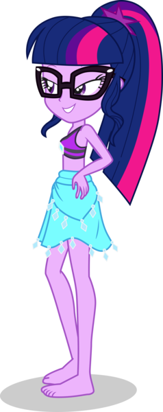 Size: 1604x4050 | Tagged: safe, alternate version, artist:dustinwatsongkx, derpibooru import, sci-twi, twilight sparkle, human, equestria girls, g4, accessory swap, barefoot, bikini, clothes, clothes swap, feet, female, glasses, image, my little pony equestria girls: better together, png, rarity's blue sarong, rarity's purple bikini, sarong, simple background, solo, swimsuit, swimsuit swap, transparent background, vector