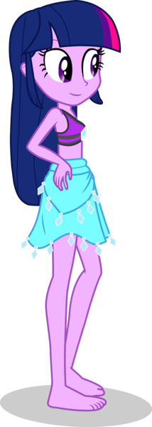 Size: 1436x4029 | Tagged: safe, alternate version, artist:dustinwatsongkx, derpibooru import, twilight sparkle, human, equestria girls, g4, accessory swap, bare shoulders, barefoot, clothes, clothes swap, feet, female, image, png, rarity's blue sarong, rarity's purple bikini, sandals, sarong, simple background, sleeveless, solo, swimsuit, swimsuit swap, transparent background, vector