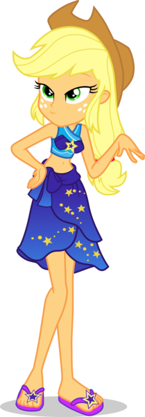 Size: 1454x4174 | Tagged: safe, alternate version, artist:dustinwatsongkx, derpibooru import, applejack, human, equestria girls, g4, applejack's hat, bare shoulders, belly, belly button, clothes, clothes swap, cowboy hat, female, freckles, hat, image, png, sarong, simple background, sleeveless, solo, sports bra, swimsuit, swimsuit swap, transparent background, trixie's beach shorts swimsuit