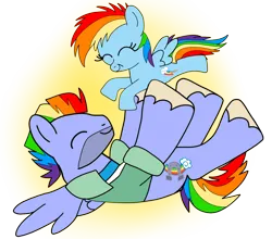 Size: 1280x1124 | Tagged: safe, artist:mlplary6, derpibooru import, bow hothoof, rainbow dash, pegasus, pony, ^^, bowabetes, clothes, cute, daaaaaaaaaaaw, dashabetes, duo, eyes closed, father and child, father and daughter, female, filly, filly rainbow dash, image, jacket, male, png, smiling, spread wings, stallion, wholesome, wings, younger