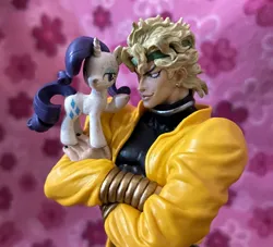 Size: 2048x1858 | Tagged: safe, artist:piissbug, derpibooru import, rarity, pony, unicorn, anime, dio brando, duo, figurine, horn, image, irl, jojo's bizarre adventure, jpeg, photo, smiling, toy