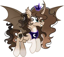 Size: 1920x1706 | Tagged: safe, artist:cirillaq, derpibooru import, oc, oc:ryolit, unofficial characters only, alicorn, bat pony, bat pony alicorn, pony, bat wings, crown, female, horn, image, jewelry, mare, png, race swap, regalia, simple background, solo, transparent background, wings