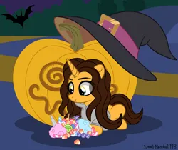 Size: 2130x1788 | Tagged: safe, artist:dianamur, artist:small-brooke1998, derpibooru import, oc, oc:brooke, pony, unicorn, base used, candy, food, halloween, holiday, horn, image, nightmare night, png