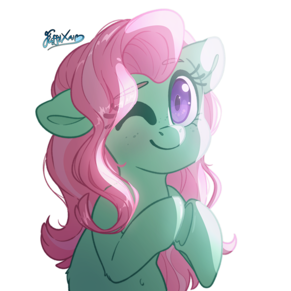 Size: 3000x3000 | Tagged: safe, artist:fluffyxai, derpibooru import, minty, earth pony, pony, g3, female, image, looking at you, mare, one eye closed, png, simple background, smiling, solo, transparent background, wink