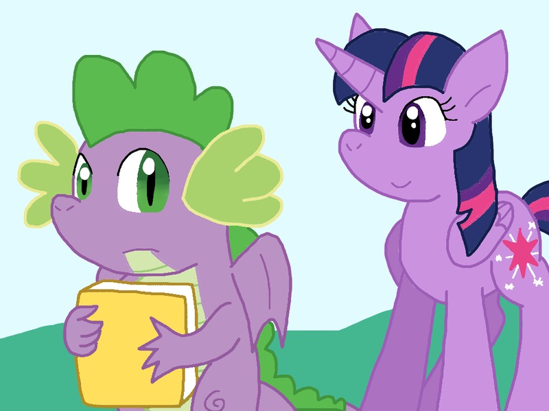 Size: 1009x756 | Tagged: safe, artist:cmara, derpibooru import, spike, twilight sparkle, twilight sparkle (alicorn), alicorn, dragon, g4, book, female, image, male, png