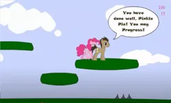 Size: 1251x750 | Tagged: safe, derpibooru import, doctor whooves, pinkie pie, time turner, earth pony, g4, collect cupcakes lick ponies, dialogue, female, flash game, image, jpeg, male, youtube link