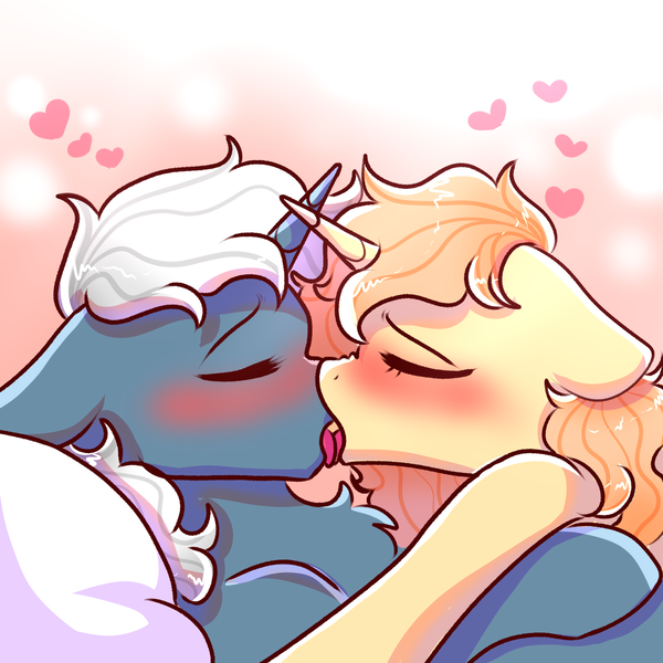 Size: 2000x2000 | Tagged: artist needed, source needed, suggestive, artist:eniartuwu, derpibooru import, oc, pony, unicorn, horn, image, kissing, love, png