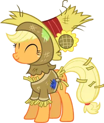 Size: 6458x7661 | Tagged: safe, artist:ponimonium, derpibooru import, applejack, earth pony, pony, ^^, clothes, costume, cute, eyes closed, female, freckles, image, mare, nightmare night, png, scarecrow, smiling, solo, vector