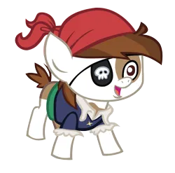 Size: 1000x988 | Tagged: safe, artist:sawkinator, derpibooru import, pipsqueak, earth pony, pony, g4, colt, eyepatch, foal, image, male, open mouth, open smile, pirate costume, png, smiling, vector