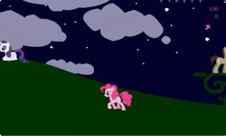 Size: 1252x750 | Tagged: safe, derpibooru import, doctor whooves, pinkie pie, rarity, time turner, earth pony, unicorn, g4, cloud, collect cupcakes lick ponies, female, flash game, horn, image, jpeg, night, youtube link